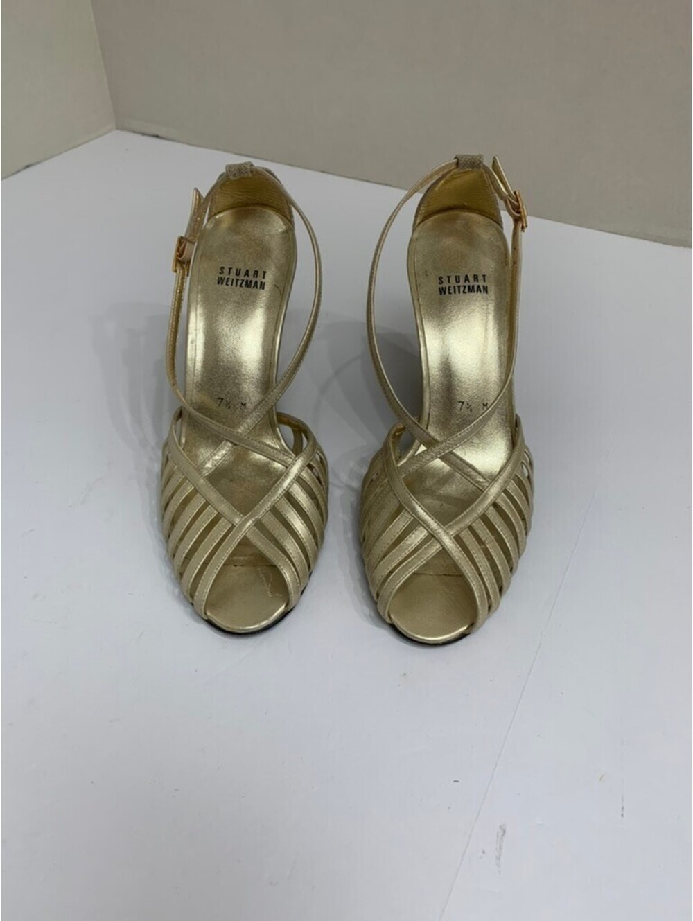 Stuart Weitzman Gold Strappy Wedge Sandals – Size 7.5M